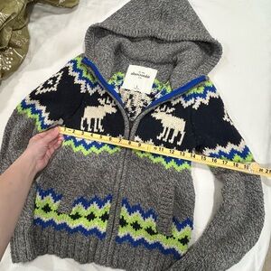 Abercrombie Kids Gray Zip Knit Hoodie with Blue and Lime Fair Isle Accents